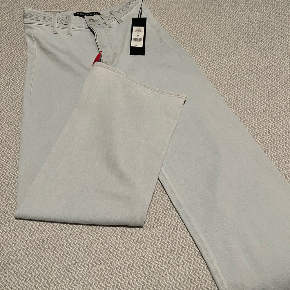 VERONICA BEARD Grant High Rise Wide Leg Cropped Jeans Braided Waist
